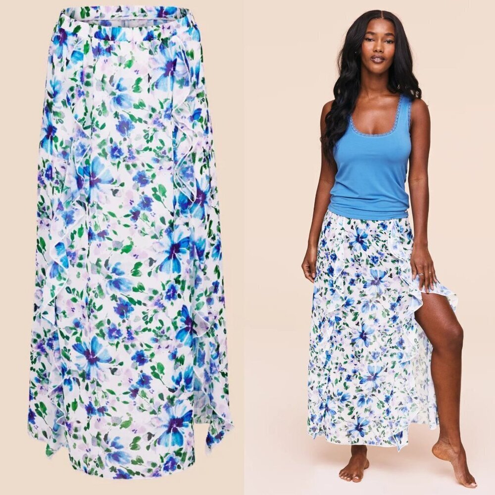 New! Adore Me Blue and White Shawna Floral Maxi Skirt Size Small 41984